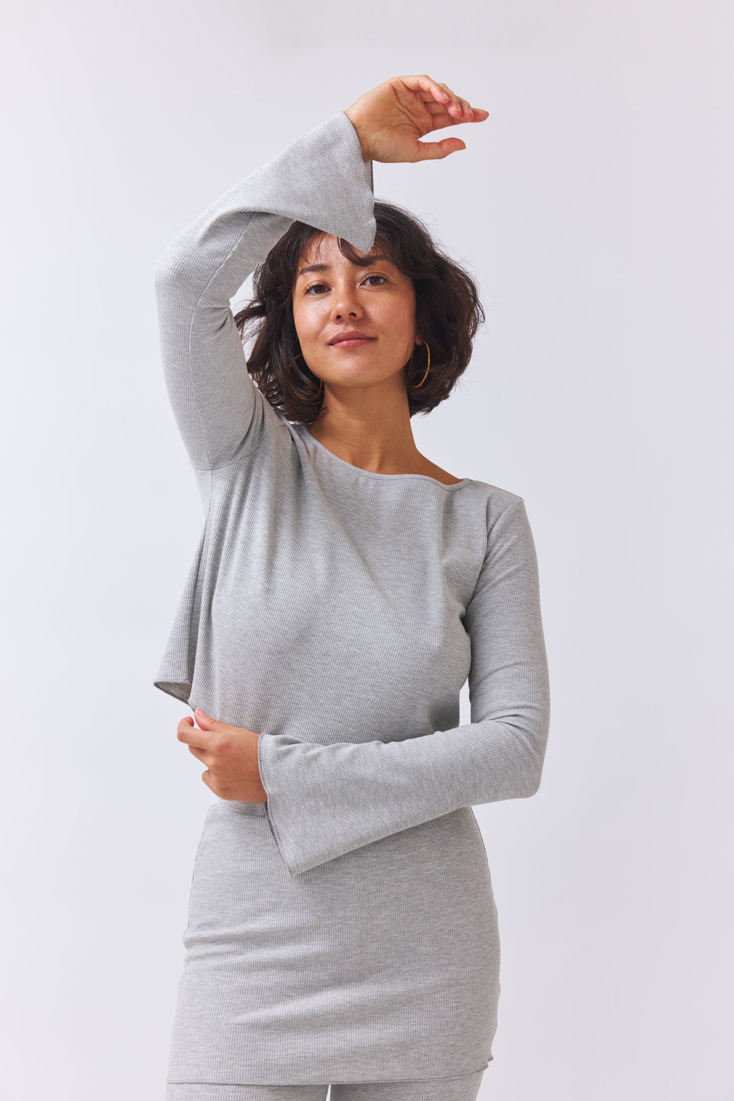 Cropped Shirt Bamika - grey melange