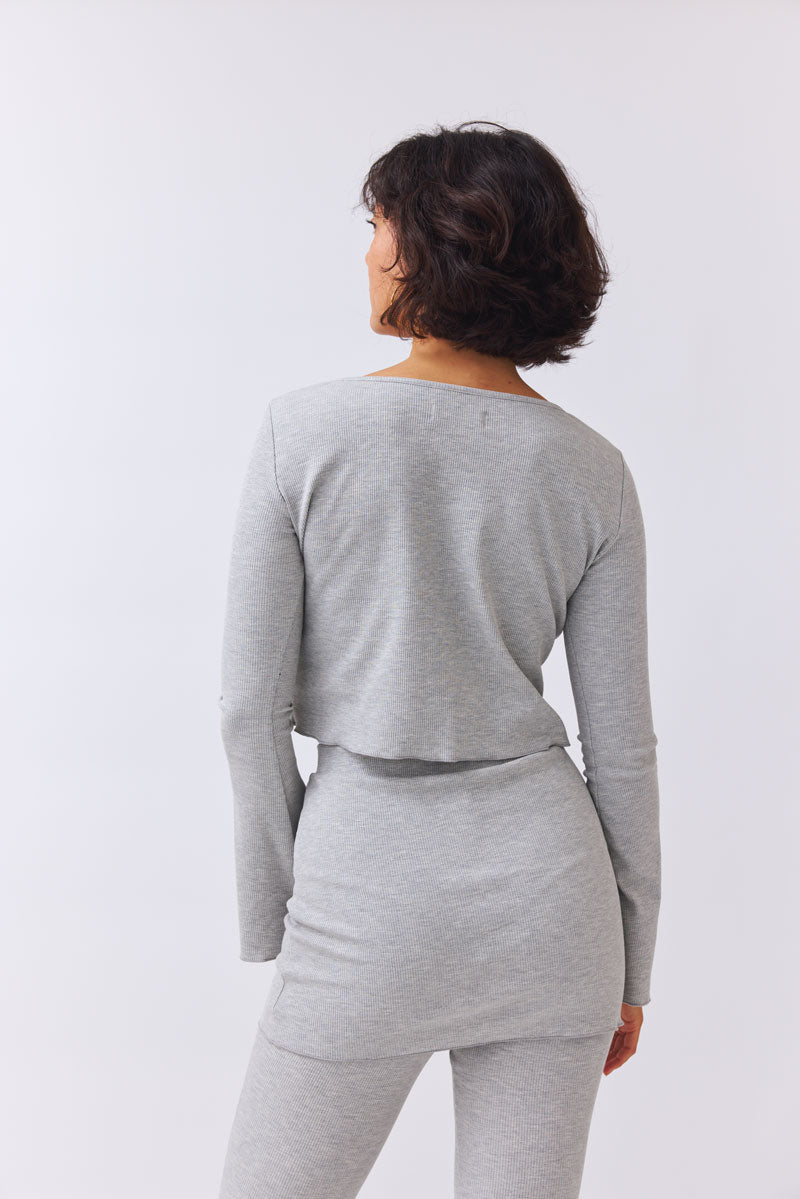 Cropped Shirt Bamika - grey melange